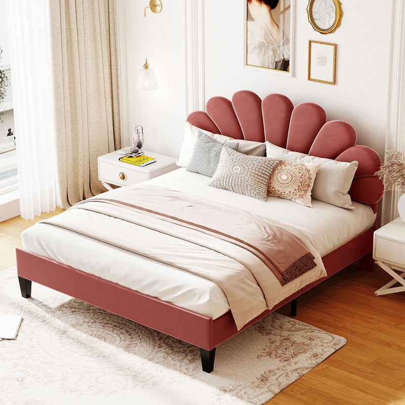 Upholstered Platform Bed With Flower Pattern Headboard - R&R Furniture Gallery (Fountain Valley, CA)