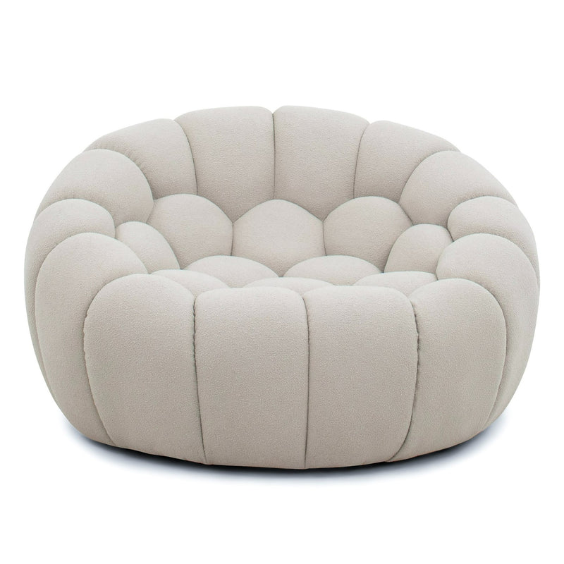 Yolonda - Modern Curved Beige Fabric Chair — view 3
