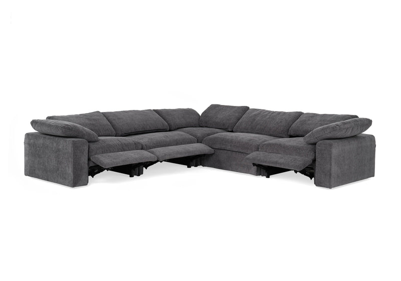 Corinth - Modern Dark Grey Fabric Sectional Sofa with 3 Power Recliners — view 4