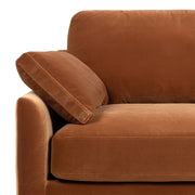 Jennifer Taylor Home Pasadena modern farmhouse sofa in beige with plush cushions and wooden legs, styled in a cozy living room setting.
