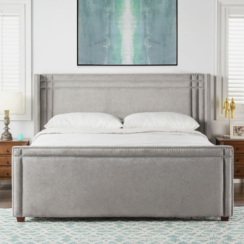 Elle - Wingback Upholstered King Bed - Silver Gray - R&R Furniture Gallery (Fountain Valley, CA)