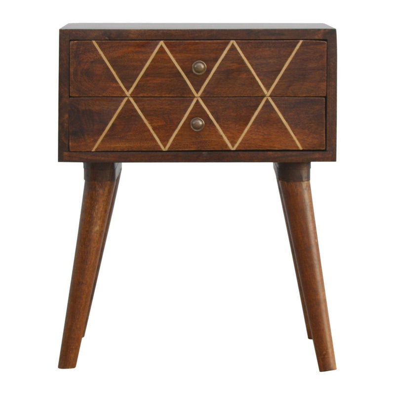 Inlay Geo Brass Bedside Table - Chestnut - R&R Furniture Gallery (Fountain Valley, CA)
