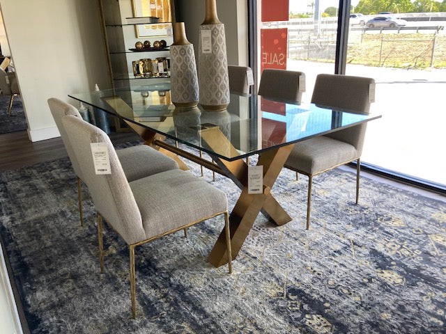 Beasley - Modern Beige Linen + Brass Dining Chair — view 5