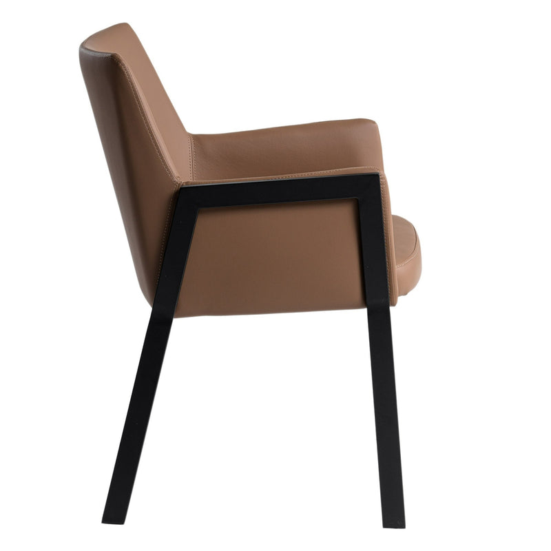 Leshay - Modern Dark Camel Vegan Leather + Black Metal Dining Chair — view 2