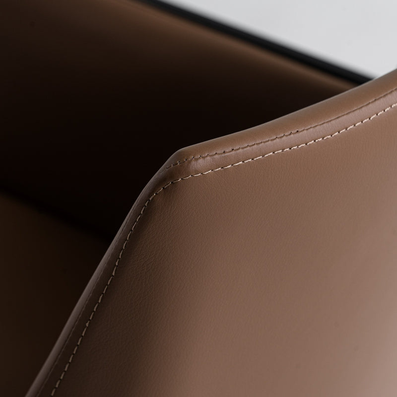 Leshay - Modern Dark Camel Vegan Leather + Black Metal Dining Chair — view 4