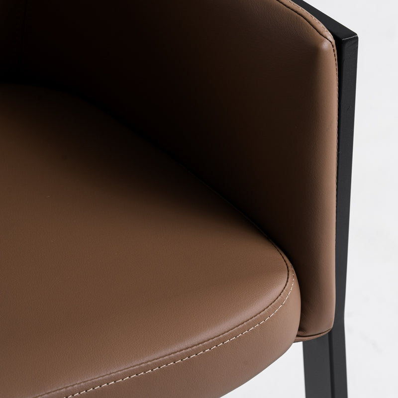 Leshay - Modern Dark Camel Vegan Leather + Black Metal Dining Chair — view 5