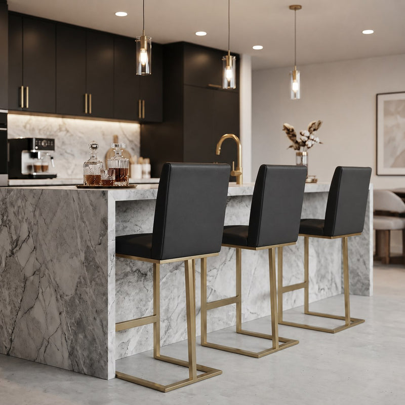 Frankie - Modern Dark Grey Vegan Lether + Antique Brass Counter Stool — view 4