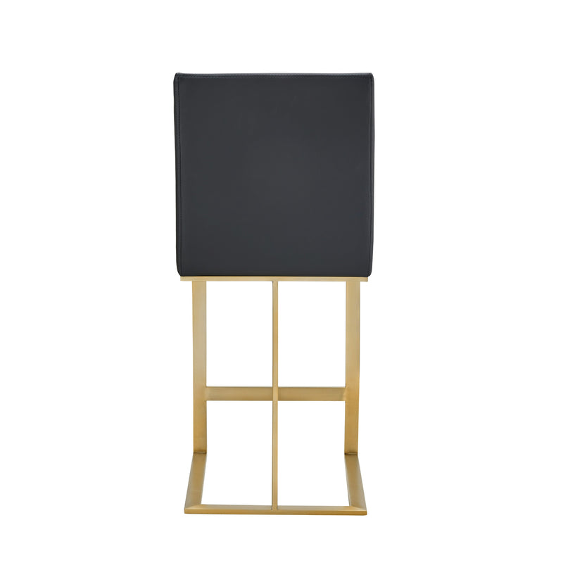 Frankie - Modern Dark Grey Vegan Lether + Antique Brass Counter Stool — view 2