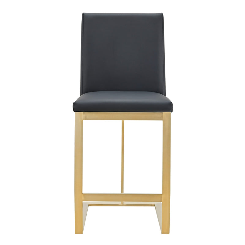 Frankie - Modern Dark Grey Vegan Lether + Antique Brass Counter Stool — view 5