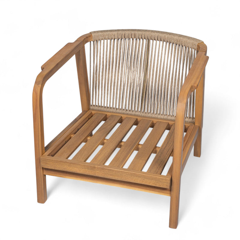 Outdoor Lounge Chair With Woven Backrest, Solid Wood Frame, Comfortable Cushions - R&R Furniture Gallery (Fountain Valley, CA)