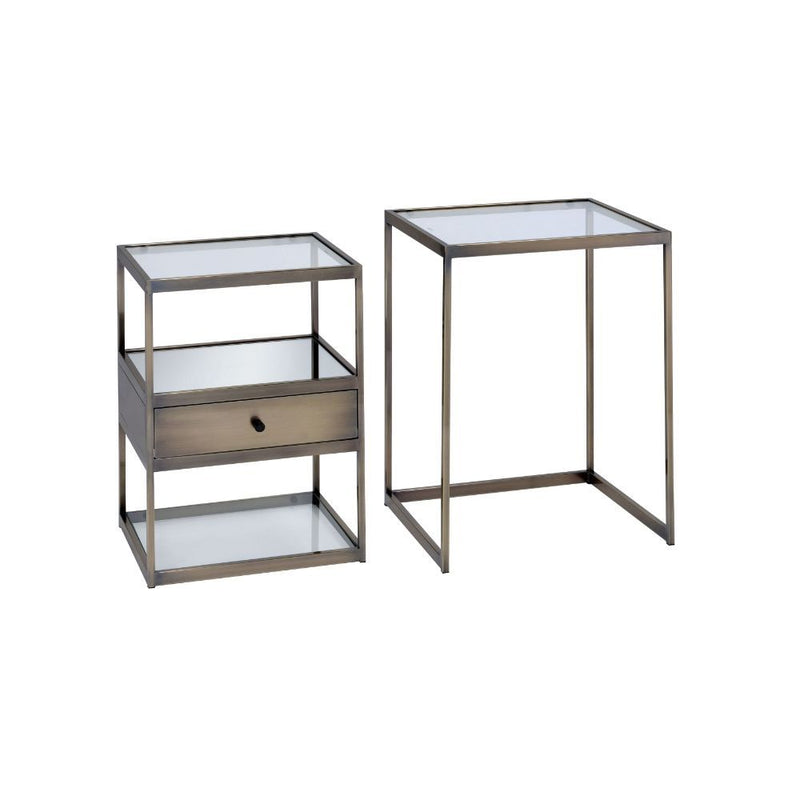 Enca - Nesting Table Set - Clear Glass & Antique Brass - R&R Furniture Gallery (Fountain Valley, CA)