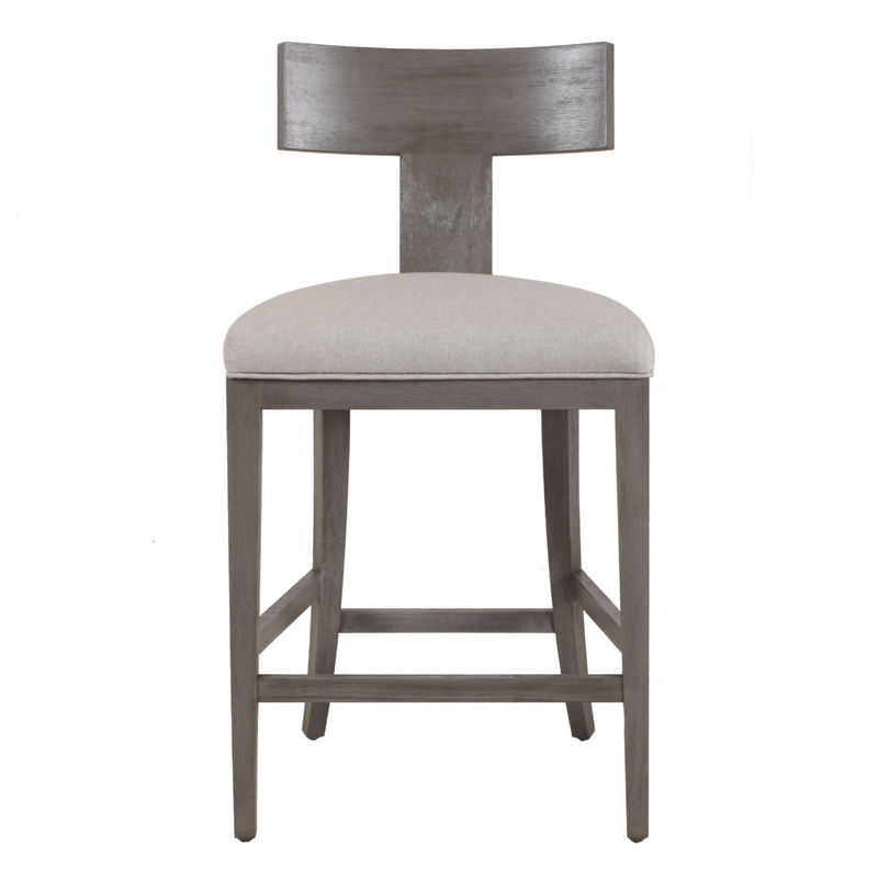Fabien - Mid-Century Modern Beige Linen + Grey Wash Counter Chair — view 5