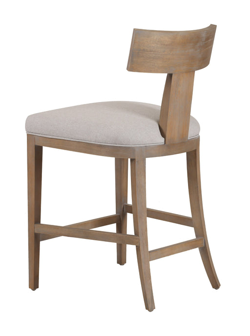 Fabien - Mid-Century Modern Beige Linen + Wood Counter Chair — view 2