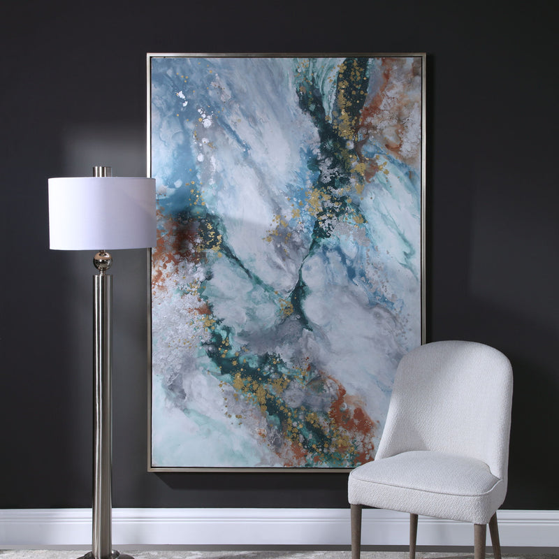 Abstract blue Mercury Hand canvas art by Uttermost featuring bold, modern design on a textured surface.