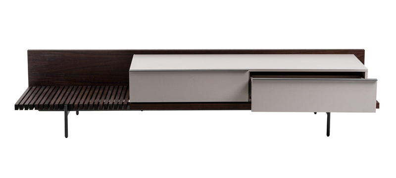Colima - Modern Matte Beige + Walnut TV Stand — view 3