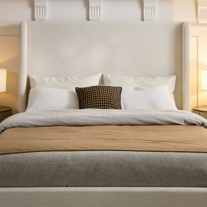 Carmen - Minimalist Upholstered Wingback Bed Frame With High Headboard - R&R Furniture Gallery (Fountain Valley, CA)