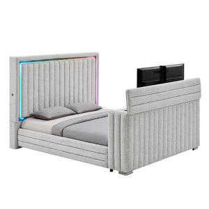 Elliot - Bed With Immersive Sound, LED Lighting, Fireplace Footboard, TV Lift