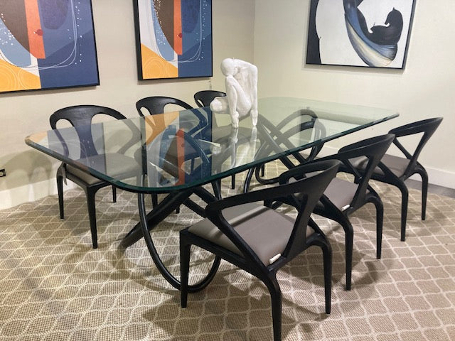 Campbell - Mid-Century Modern Grey Leatherette & Black Ash Dining Chair — view 2