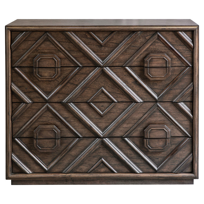 Dark brown Uttermost Mindra accent drawer chest with sleek design and multiple storage drawers.