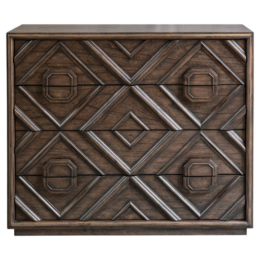 Dark brown Uttermost Mindra accent drawer chest with sleek design and multiple storage drawers.