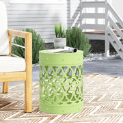 Large outdoor metal end table by Noble House with a modern design, featuring a sturdy rectangular frame and stylish surface.
