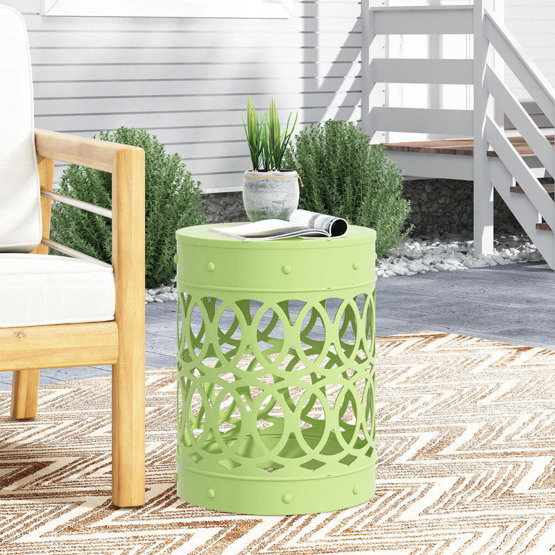 Large outdoor metal end table by Noble House with a modern design, featuring a sturdy rectangular frame and stylish surface.