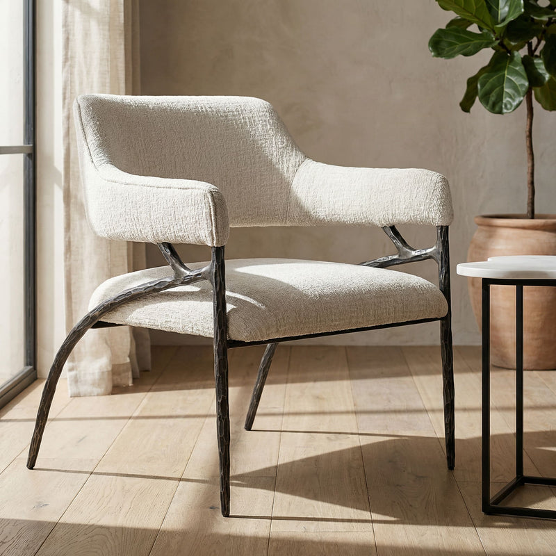 Ector - Modern Off-White Fabric + Forged Metal Accent Chair — view 5