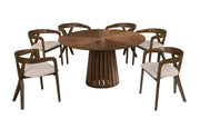 Weiss - Mid-Century Modern Walnut Round Dining Table + 6 Chair Set — view 4