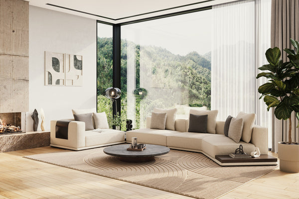 Siret - Modern Ivory Fabric Modular Sectional Sofa W/ Coffee Table