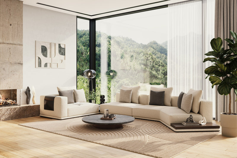 Siret - Modern Ivory Fabric Modular Sectional Sofa W/ Coffee Table