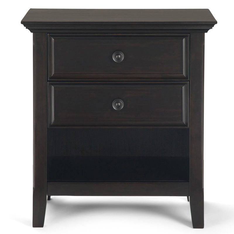 Handcrafted Amherst bedside table by Simpli-Home with a wooden finish and single drawer, ideal for bedroom storage.