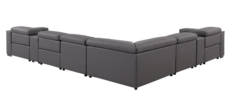 1208 - 8 Piece L Shaped Leather Sectional With 3 Power Recliners & Power Headrests