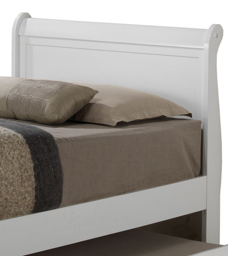 Elegant Glory Furniture trundle bed with classic design, showcasing a sturdy wooden frame and a pull-out sleeping drawer.