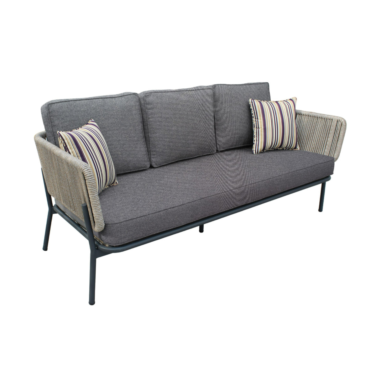 Suntide - Outdoor Grey Fabric + Beige Rattan + Grey Acacia Sofa Set — view 2
