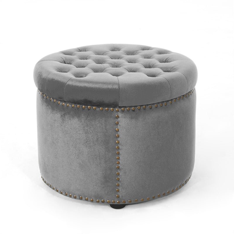 Elegant Round Ottoman Footstool With Studded Rim - R&R Furniture Gallery (Fountain Valley, CA)