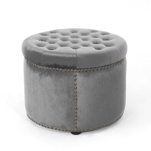 Elegant Round Ottoman Footstool With Studded Rim - R&R Furniture Gallery (Fountain Valley, CA)