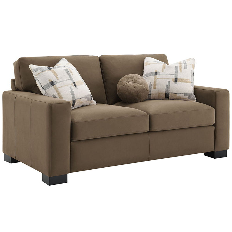 Darya - Loveseat With 3 Pillows - Brown Suede Fabric - R&R Furniture Gallery (Fountain Valley, CA)