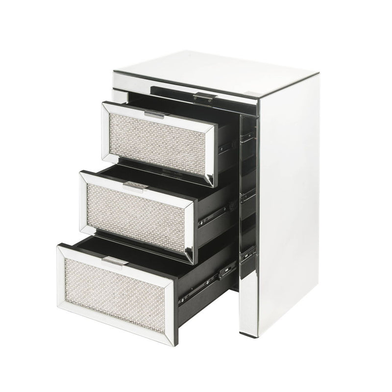 Noralie - Accent Table, 3 Storage Drawers - Mirrored & Faux Diamonds - R&R Furniture Gallery (Fountain Valley, CA)