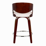Lumi Source Pino mid-century modern fixed height barstools with swivel and round footrest, set of 2, featuring wooden seats and metal bases.