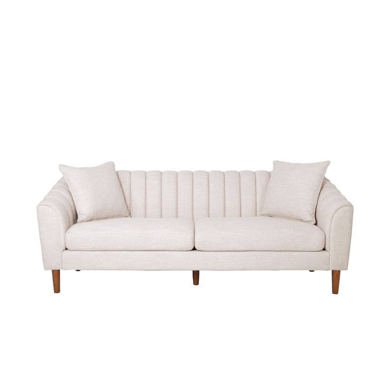 Contemporary Noble House 3-seater sofa with accent cushions, featuring clean lines and plush upholstery in a modern living room setting.