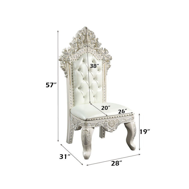 Adara - Side Chair (Set of 2) - Pearl White Synthetic Leather & Antique White - R&R Furniture Gallery (Fountain Valley, CA)