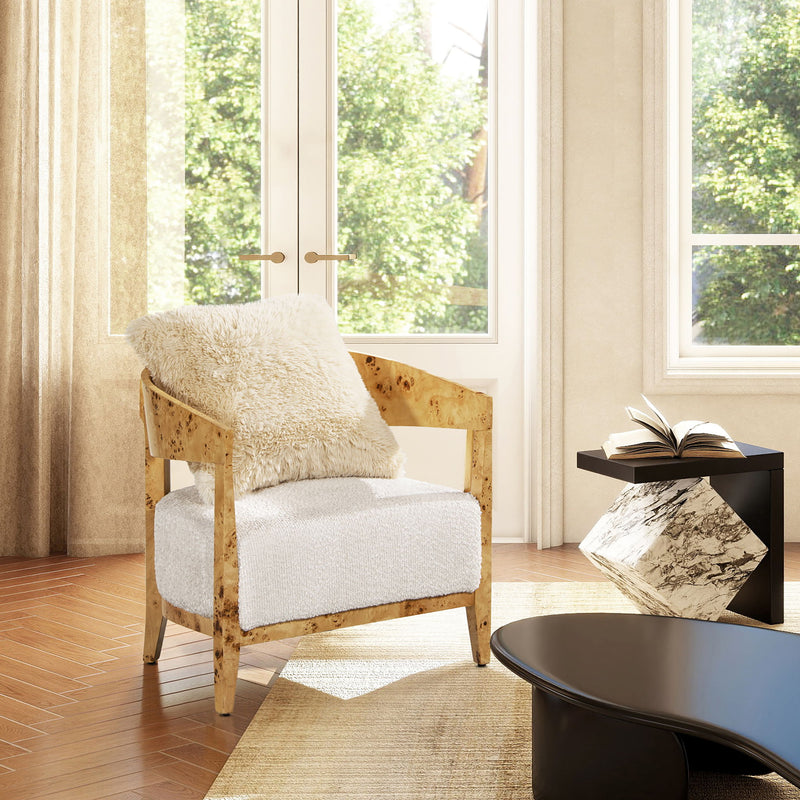Madrid - Burl Barrel Accent Arm Chair - Seashell White - R&R Furniture Gallery (Fountain Valley, CA)