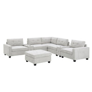 Sectional With Acrylic Table Top U Shaped Couch Set With 2 Consoles USB Charger, Storage Drawers And Pockets Movable Ottoman Tufted Sofa - R&R Furniture Gallery (Fountain Valley, CA)