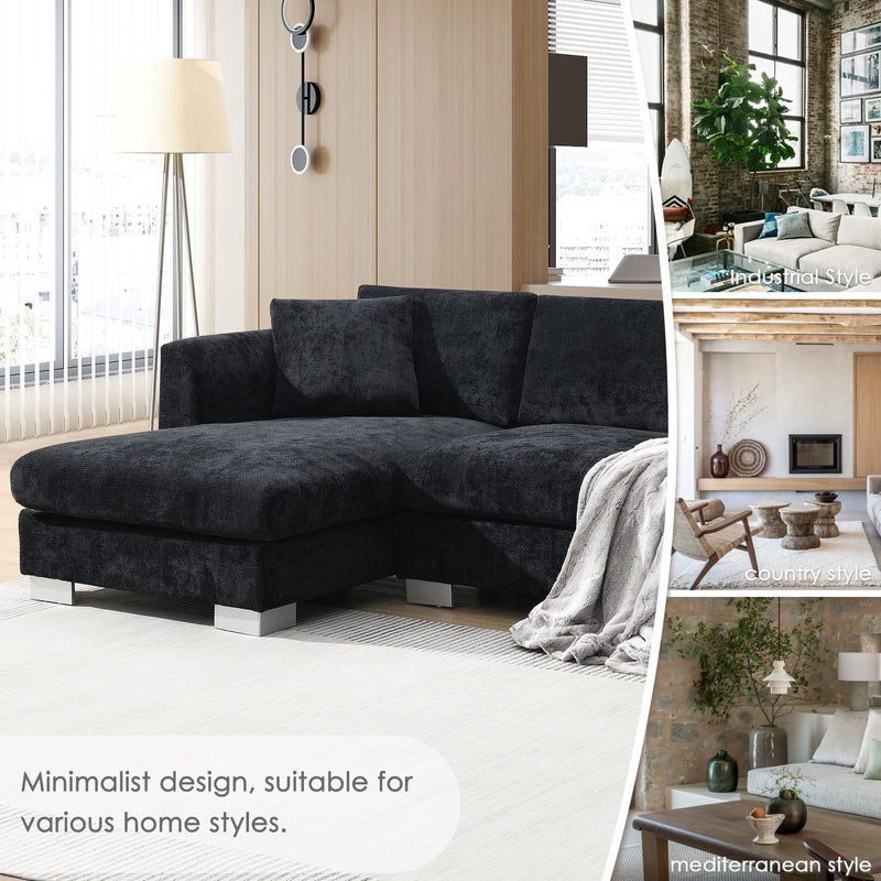 Luxe & Co. modern cloud L-shaped sectional sofa set with oversized chaise, four seats, and two free pillows in a stylish living room.