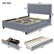 DreamHaus platform upholstered storage bed with two drawers and twin long trundle, featuring a modern design and soft fabric upholstery.