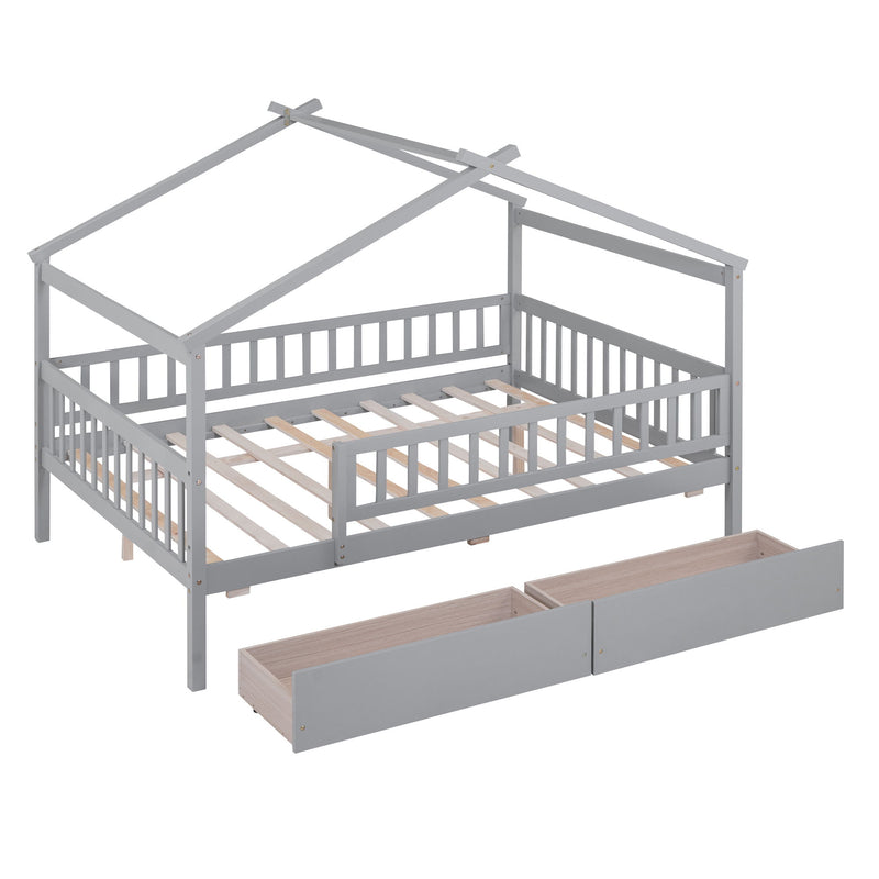 DreamHaus house bed with built-in storage drawers, cozy design and space-saving feature for children's bedroom.