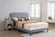 Button tufted upholstered bed by Glory Furniture with a cozy, plush fabric and elegant design for comfortable bedroom decor