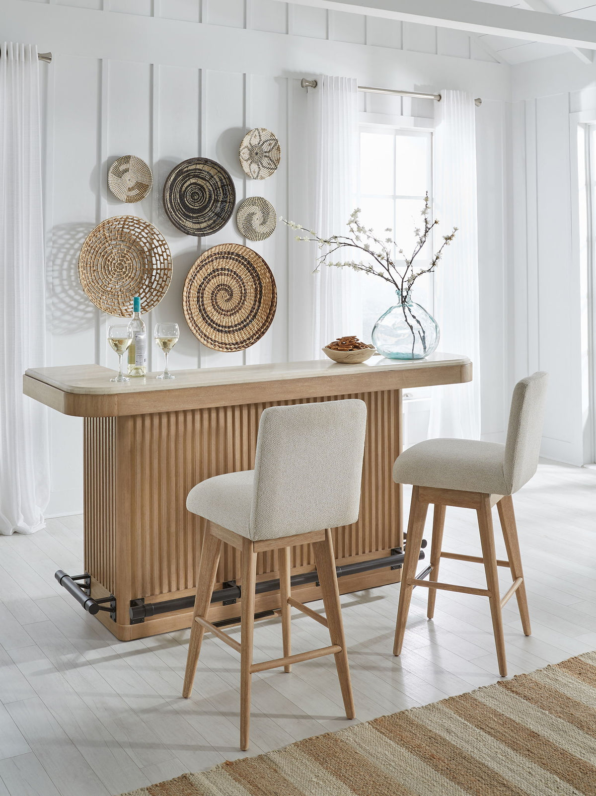 Escape - Dining Upholstered Swivel Barstool - Glazed Natural Oak / Mirage Mist
