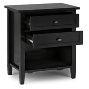 Handcrafted Warm Shaker bedside table by Simpli-Home, featuring a natural wood finish and compact accent nightstand design.