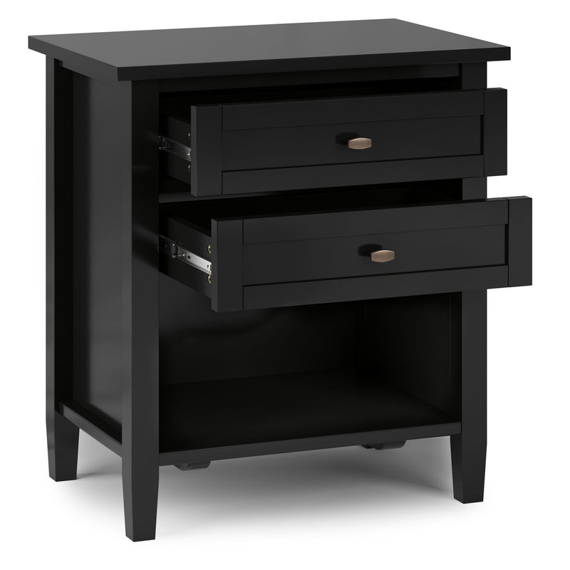 Handcrafted Warm Shaker bedside table by Simpli-Home, featuring a natural wood finish and compact accent nightstand design.